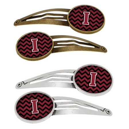 CAROLINES TREASURES Letter I Chevron Garnet and Black Barrettes Hair Clips, Set of 4, 4PK CJ1052-IHCS4